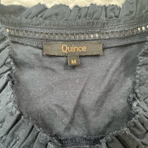 Quince Navy Textured Cotton Peasant Blouse - Picture 5 of 6
